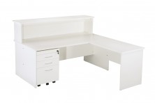 Rapid Vibe Desk Hob Unit With Attached 900 X 600 Return And Mobile Drawer Pedestal. Warm White